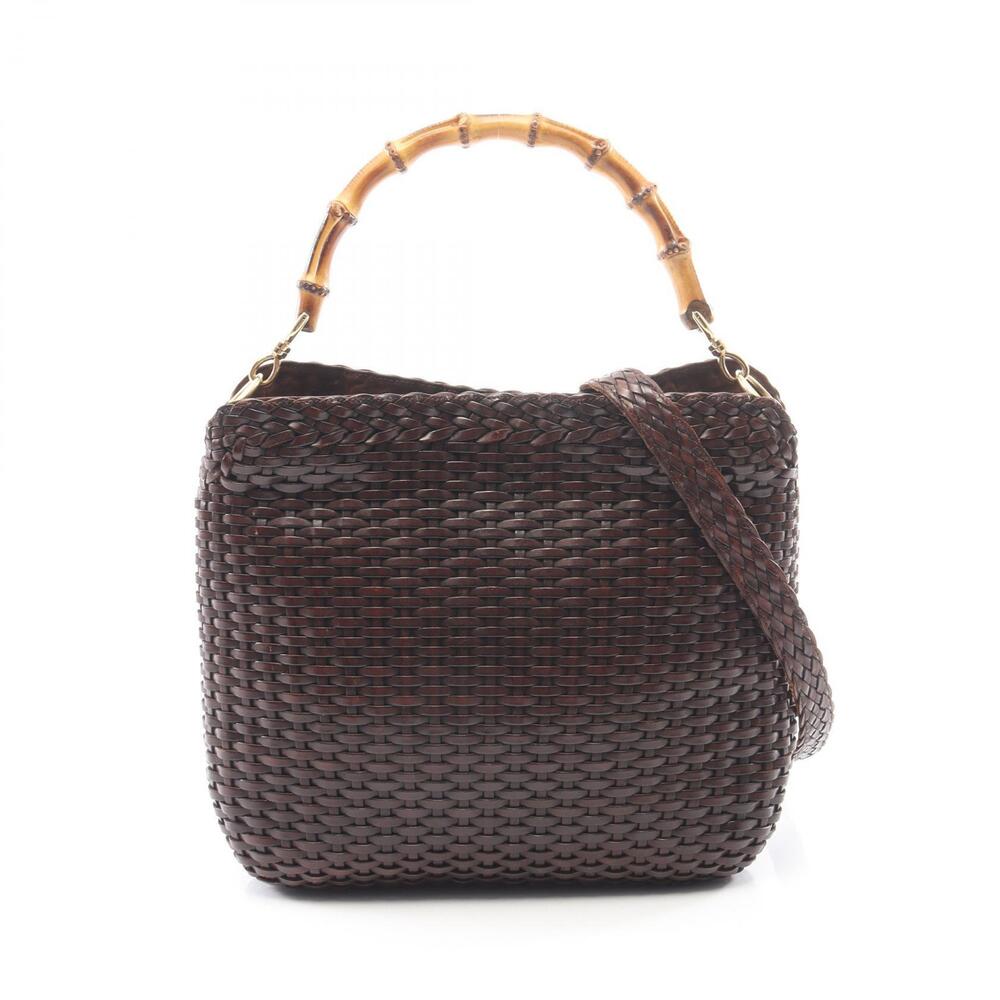 Gucci Bamboo Woven Hobo Shoulder Bag Leather Brown